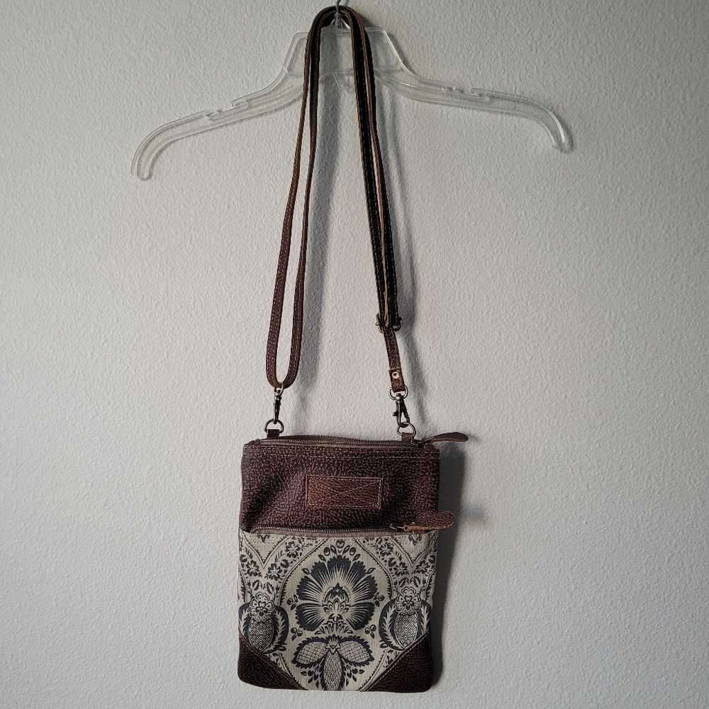 Myra Bag Leather Cotton Cross Body Bag Purse Shoulder